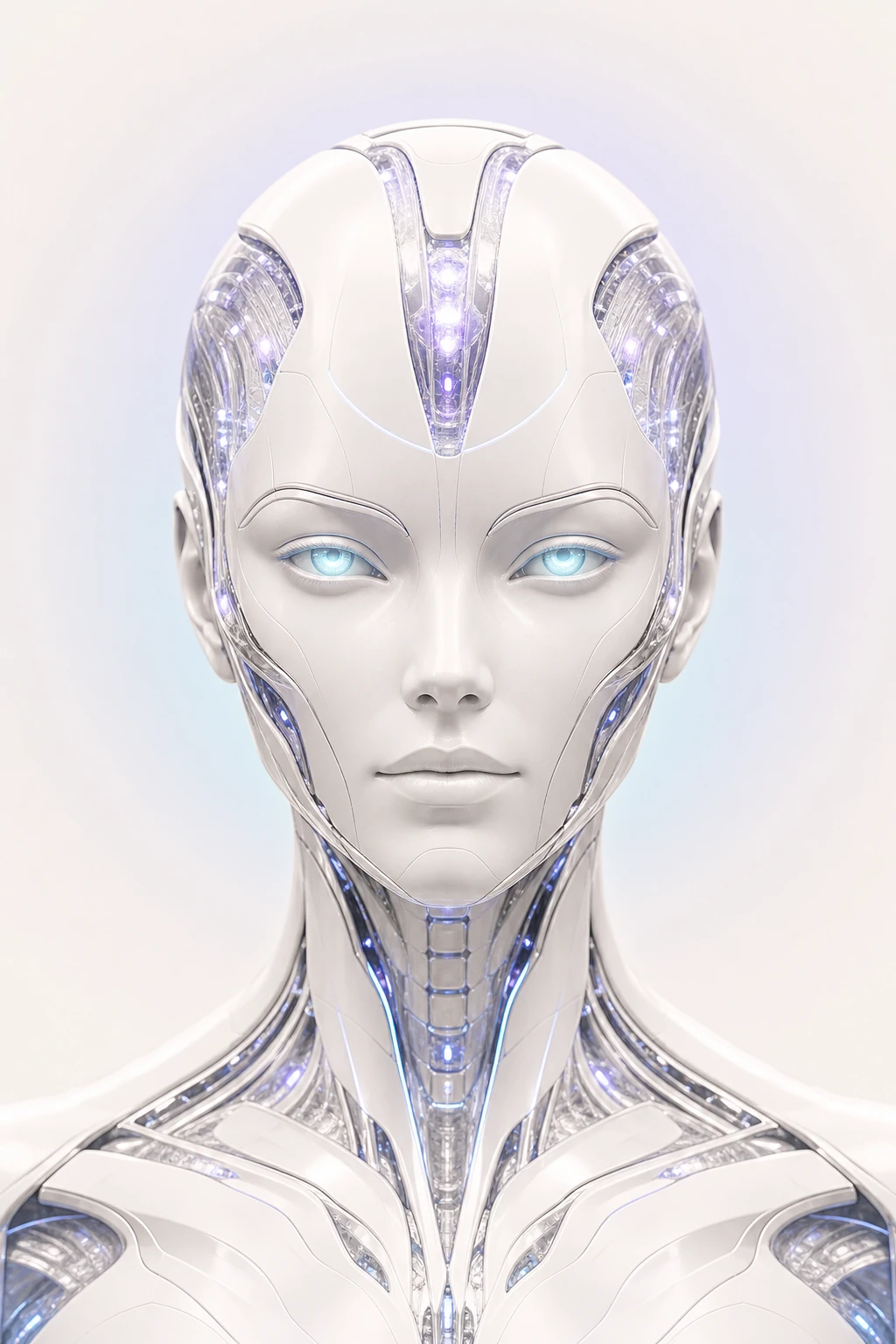 Pearl-white synthetic intelligence portrait